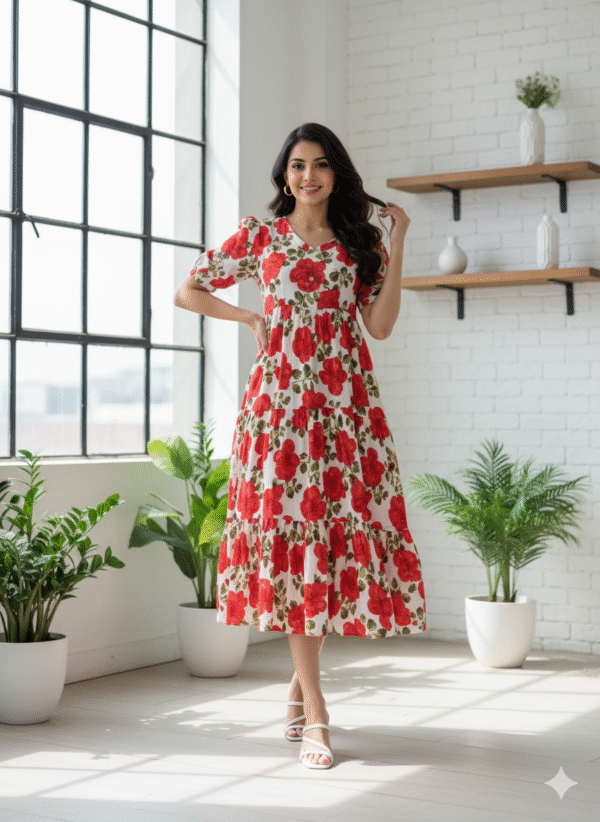 Elegant Floral Vichitra Silk Frock for Women – Ethnic Stitched Dress